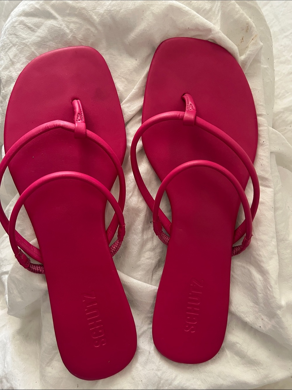 SCHUTZ Bright Pink Double-Strap Square-Toe Sandals